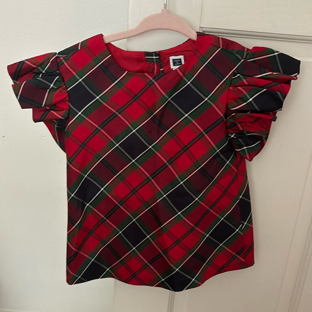 Janie and Jack baby girl plaid ruffle sleeve dress 6-12 months